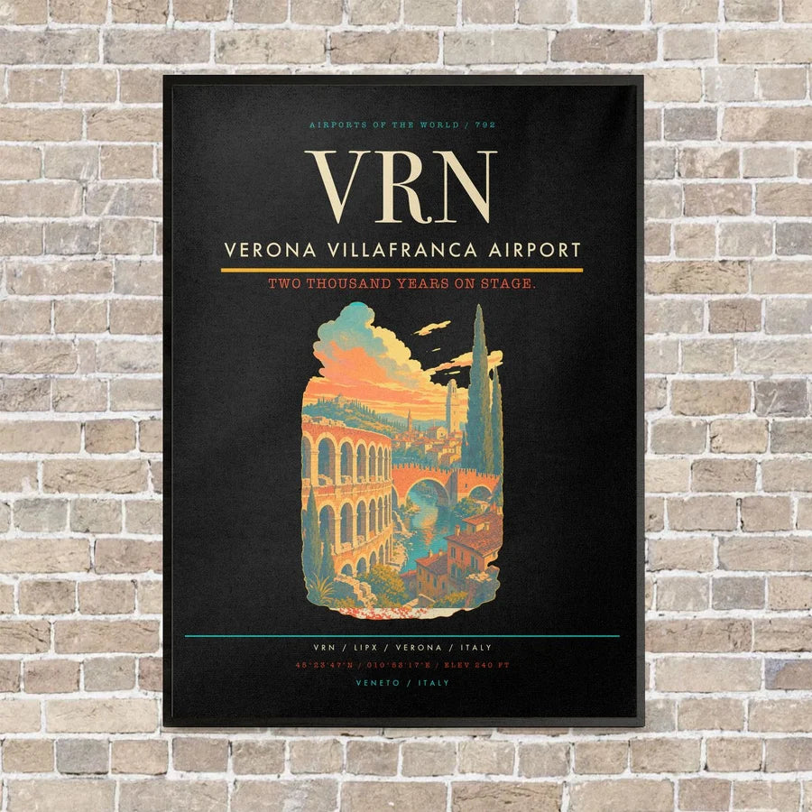 Verona Villafranca Airport VRN vertical canvas print - framed - black background