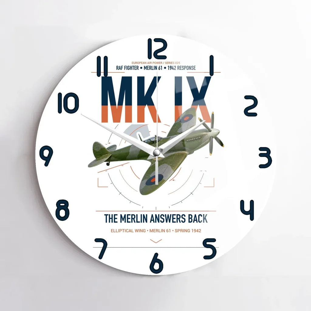 Supermarine Spitfire Mk IX design on white no frame wall clock