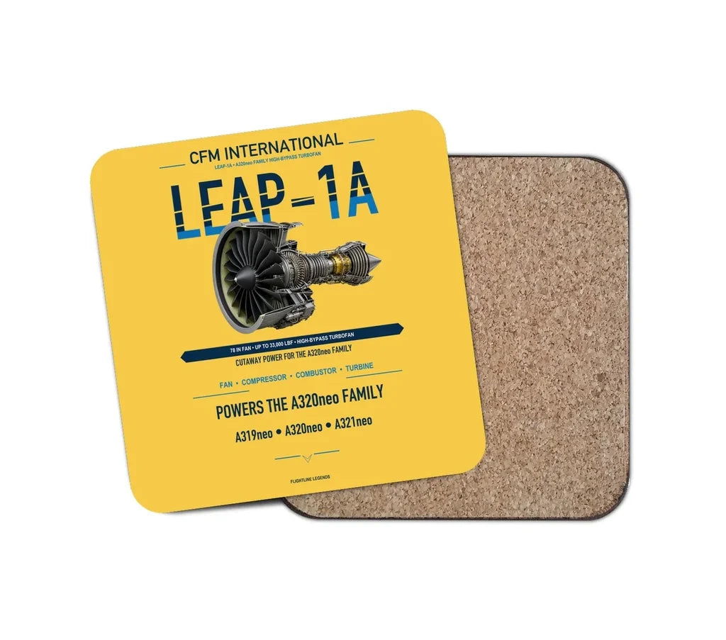 CFM LEAP-1A design on yellow 1 piece coaster