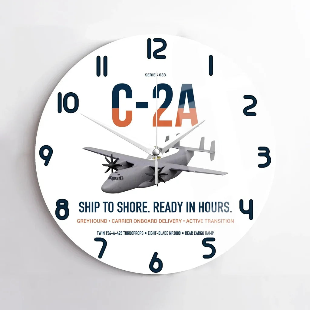 C-2A Greyhound design on white no frame wall clock