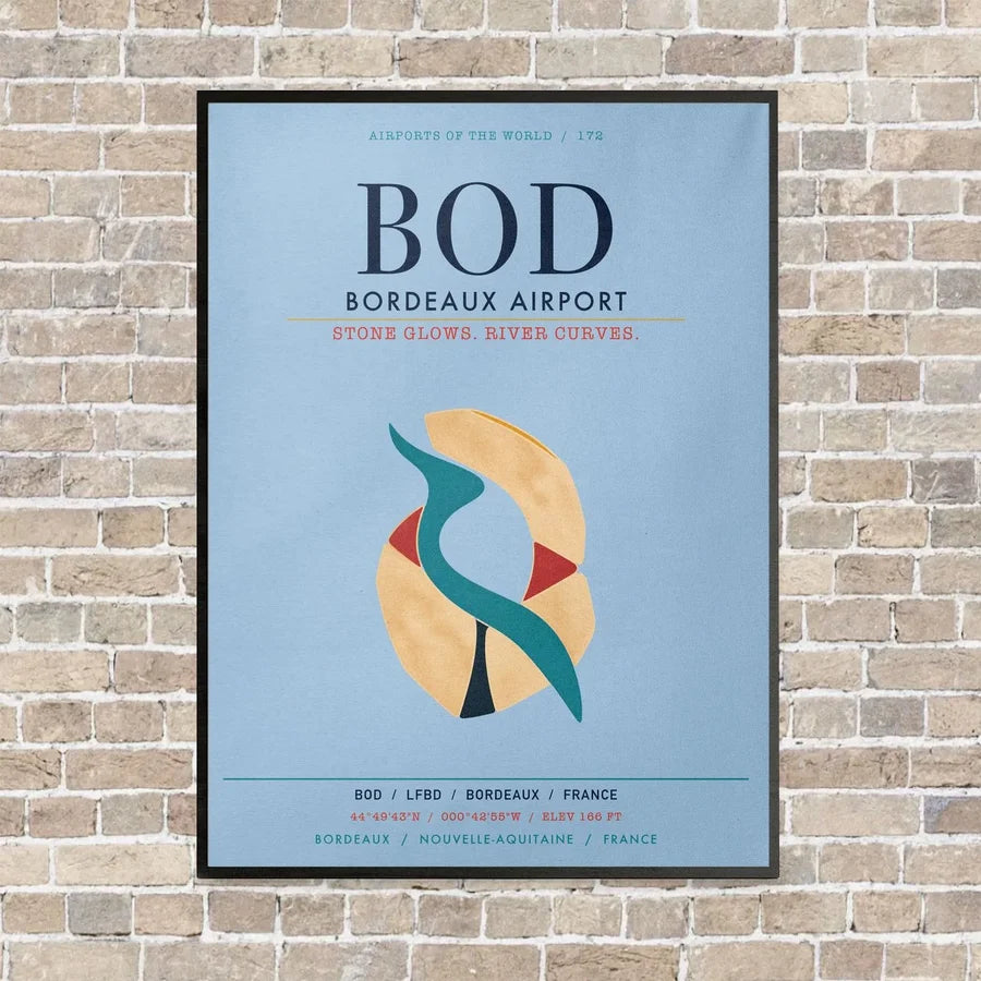 Bordeaux Airport BOD vertical canvas print - framed - light blue background