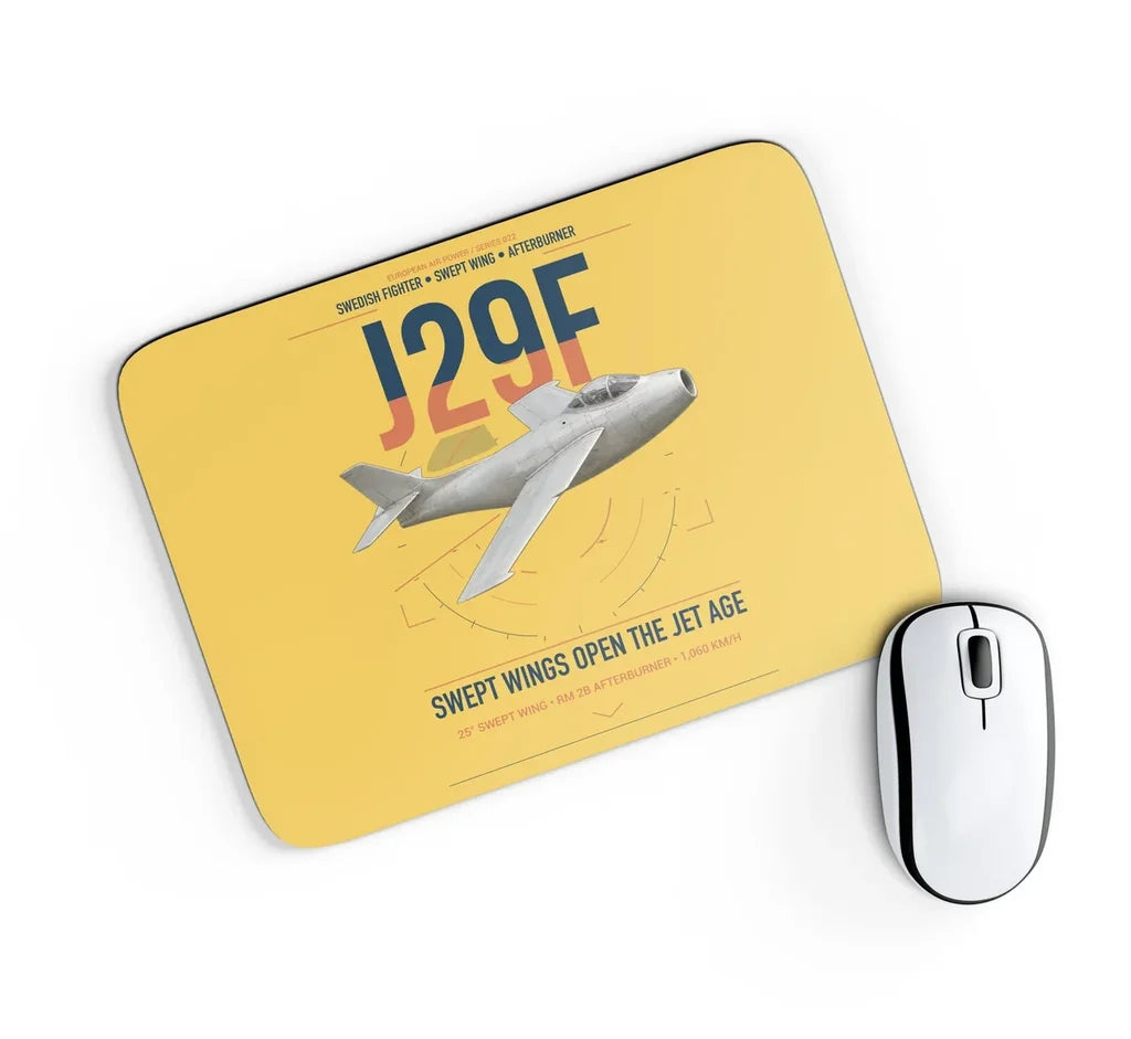 Saab J 29F Tunnan design on yellow rectangle mouse pad