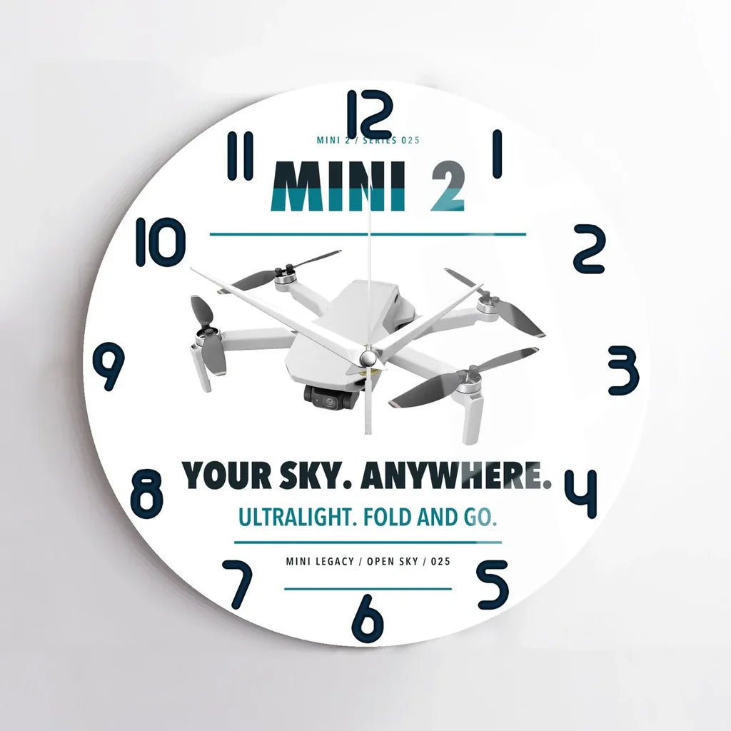 DJI Mini 2 design on white no frame wall clock