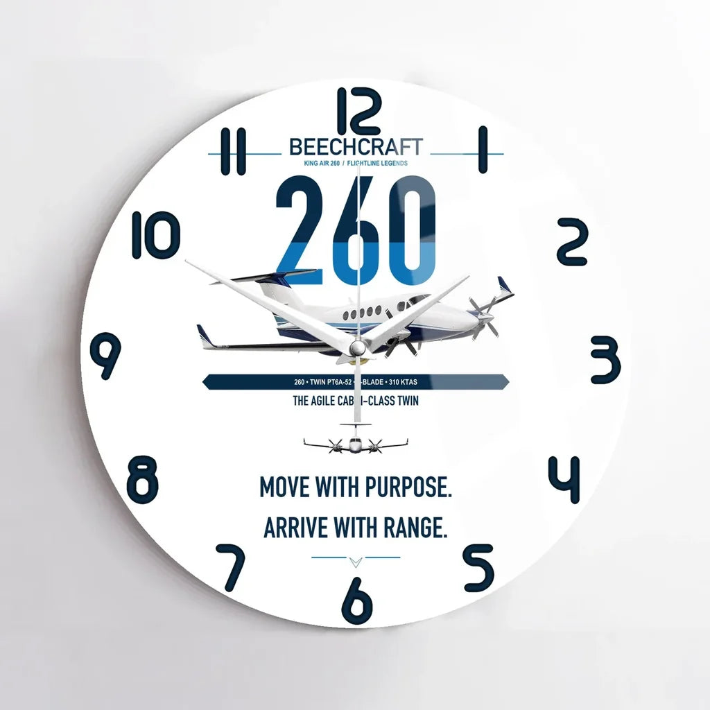 Beechcraft King Air 260 design on white no frame wall clock