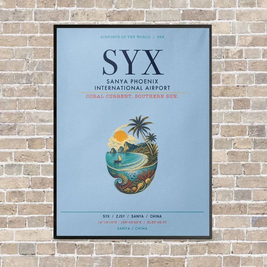 Sanya Phoenix International Airport SYX vertical canvas print - framed - light blue background