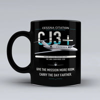 Thumbnail for Cessna Citation CJ3+ design on black ceramic mug, double-side print