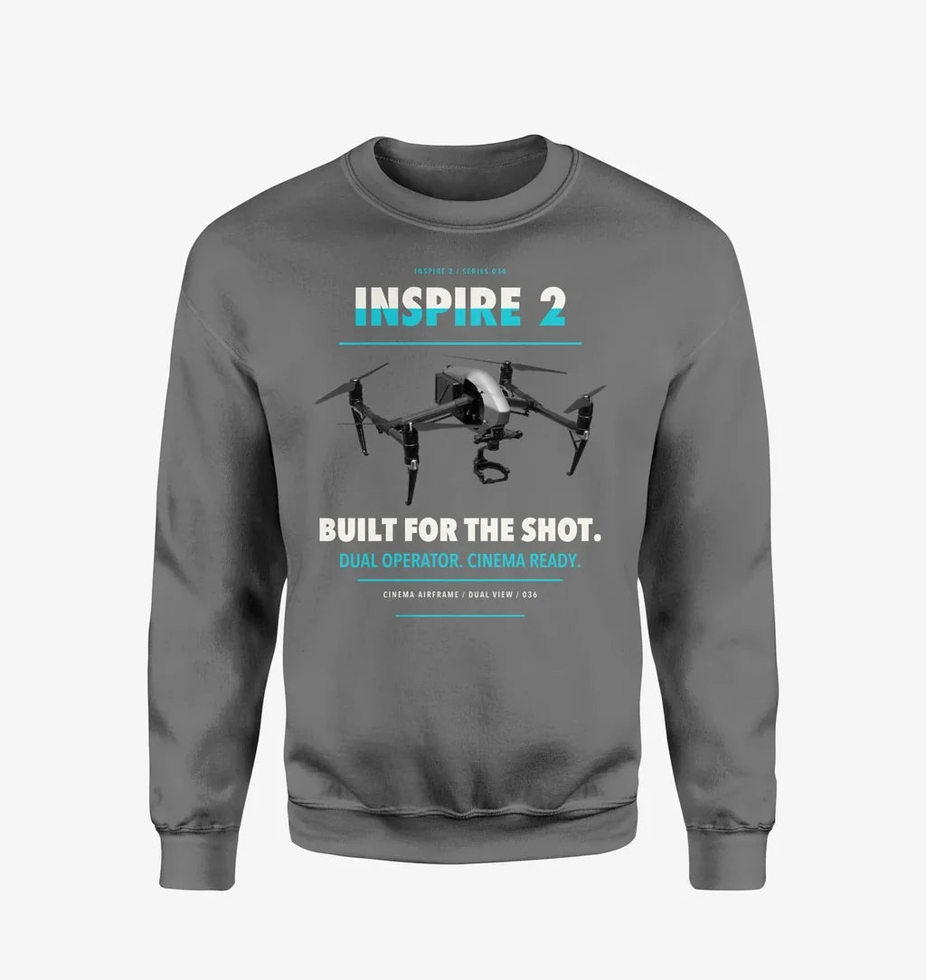 DJI Inspire 2 design on gray sweatshirt