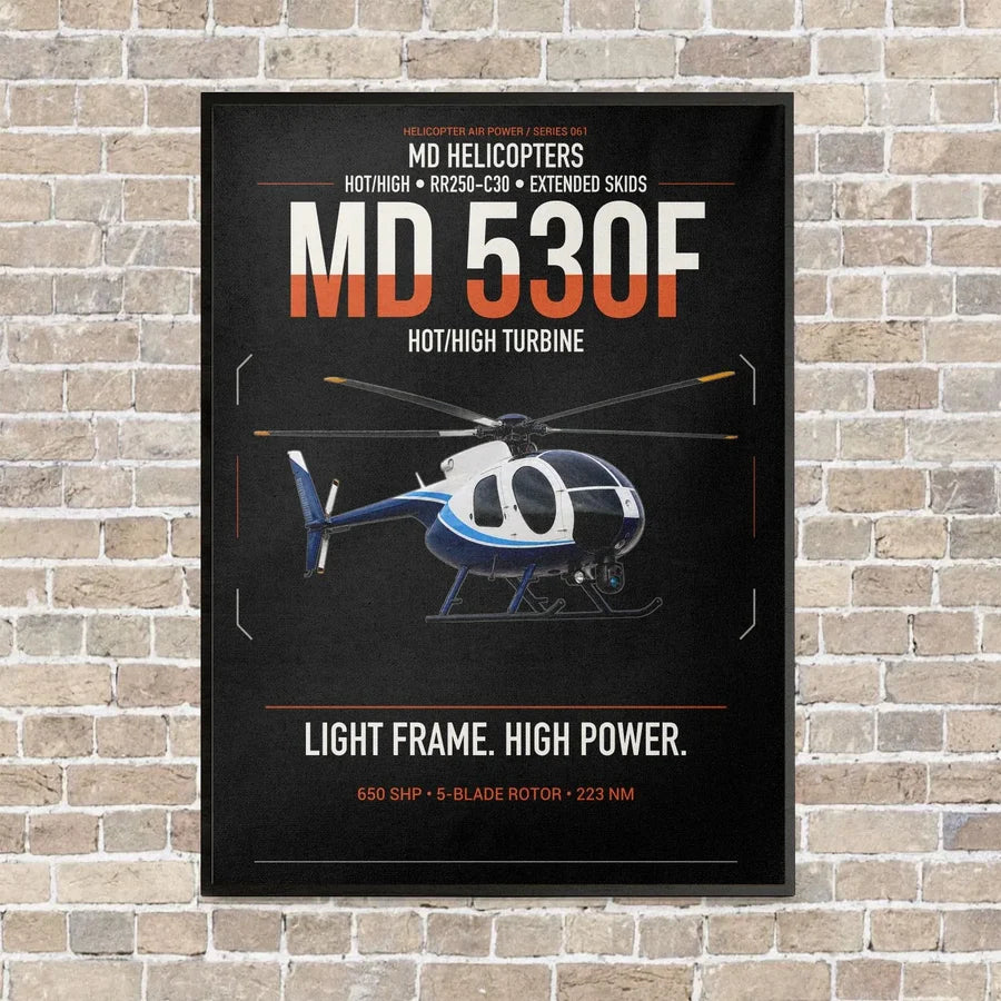 MD Helicopters MD 530F vertical canvas print - framed - black background