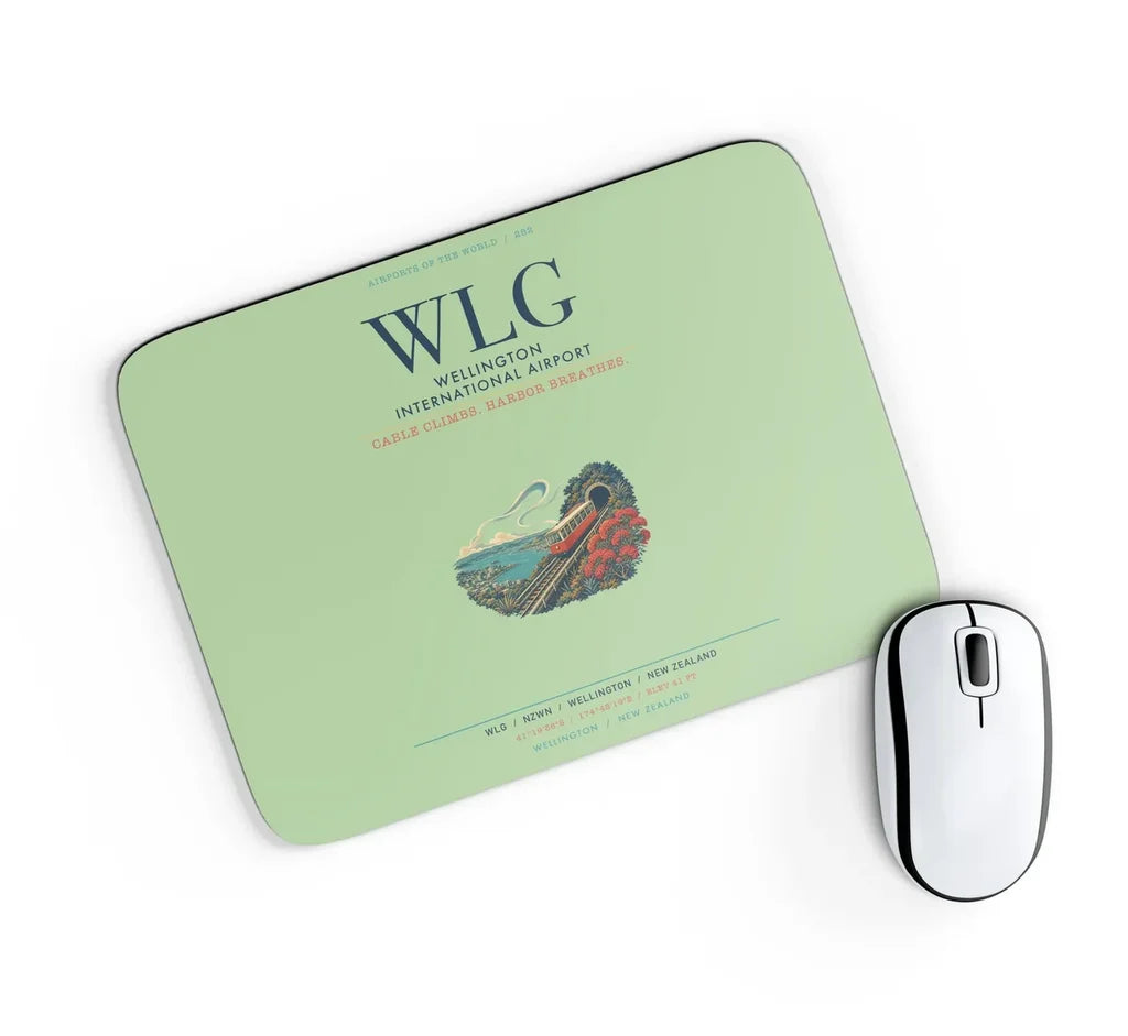 Wellington International Airport (WLG) design on light green rectangle mouse pad