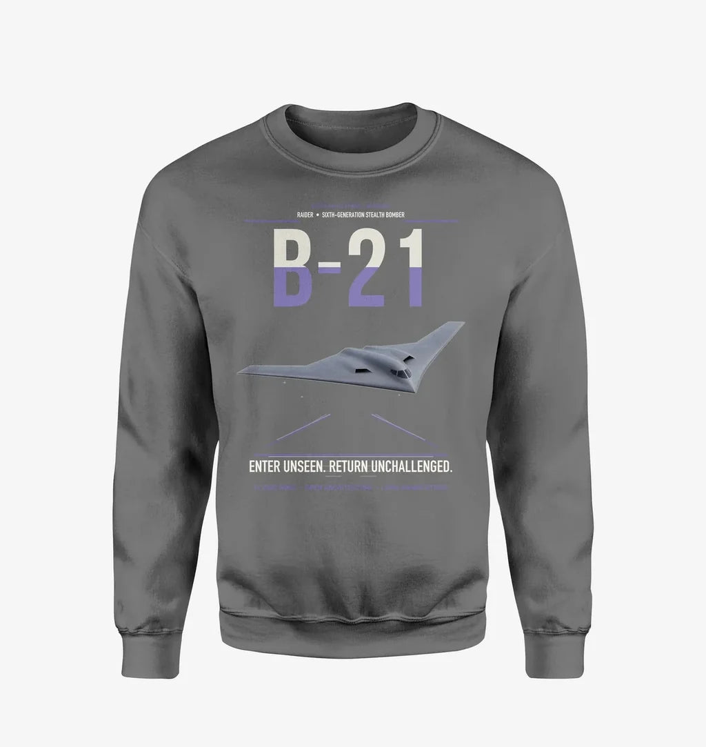 B-21 Raider design on gray sweatshirt