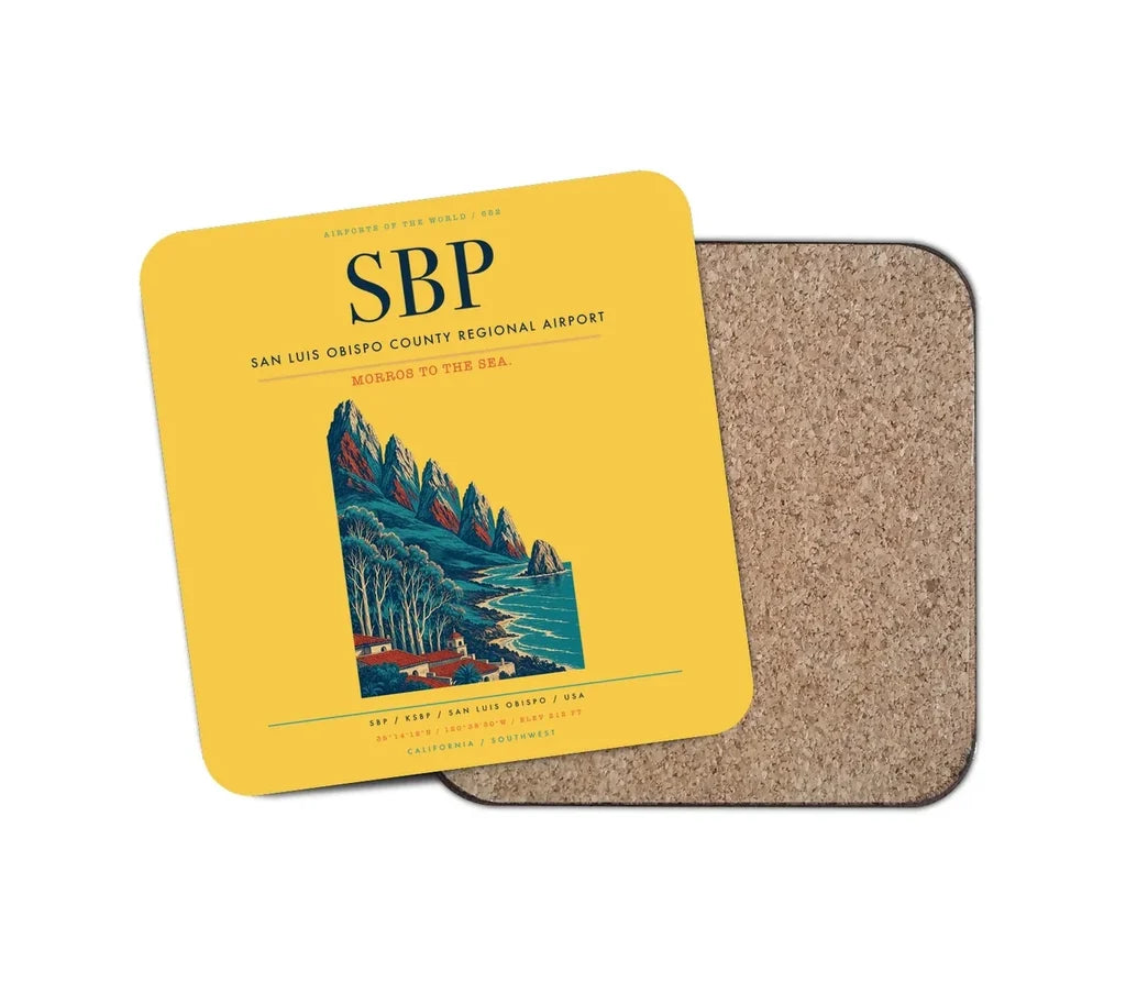 San Luis Obispo County Regional Airport (SBP) design on yellow 1 piece coaster