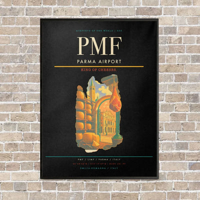 Parma Airport PMF vertical canvas print - framed - black background