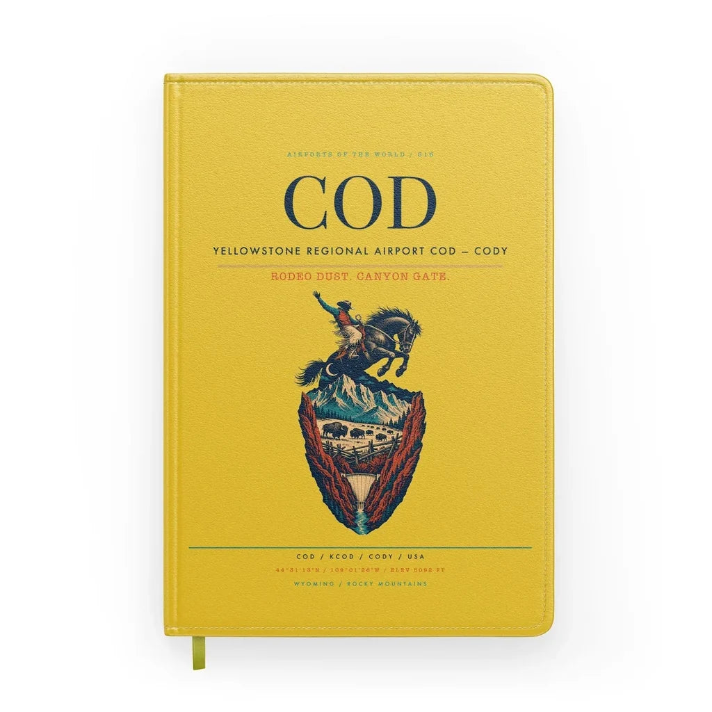 Yellowstone Regional Airport (COD) design on yellow notebook