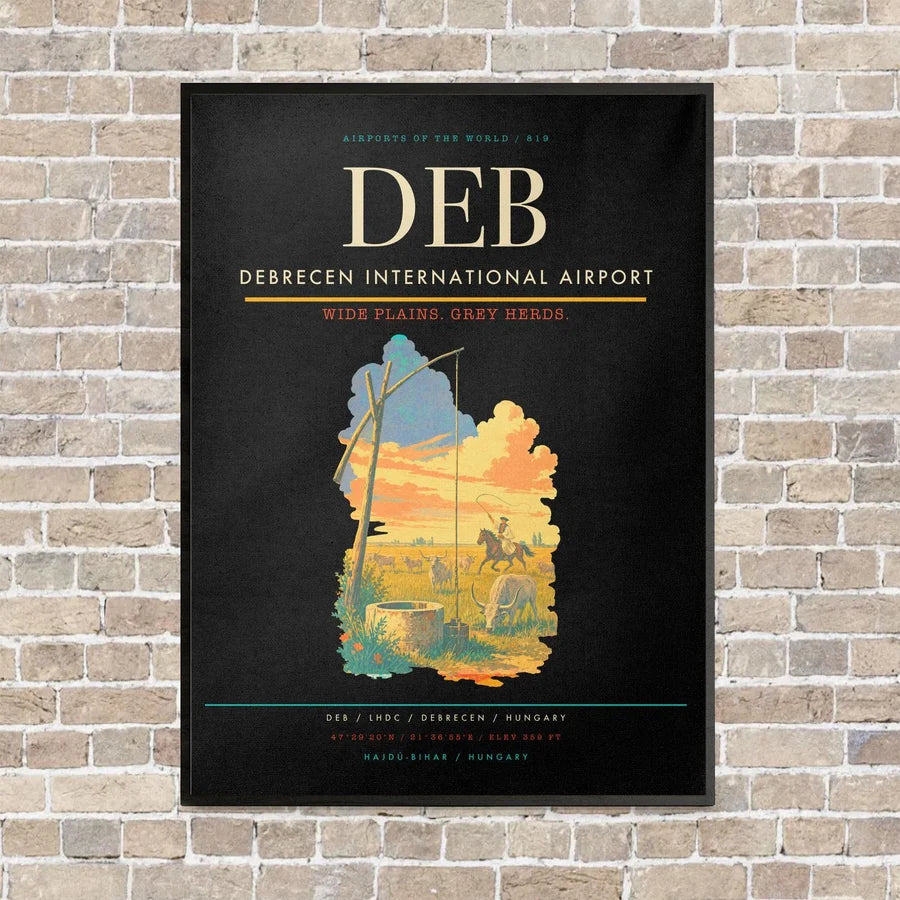 Debrecen International Airport DEB vertical canvas print - framed - black background