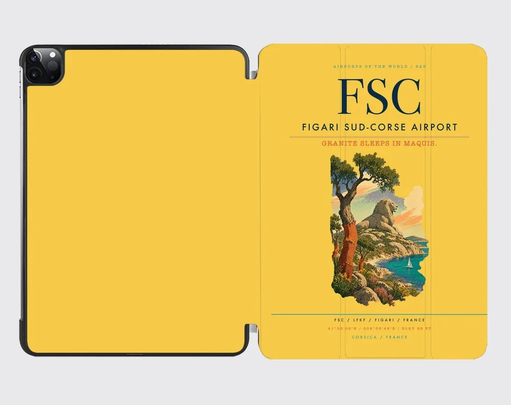 Figari Sud-Corse Airport (FSC) design on yellow ipad tablet case