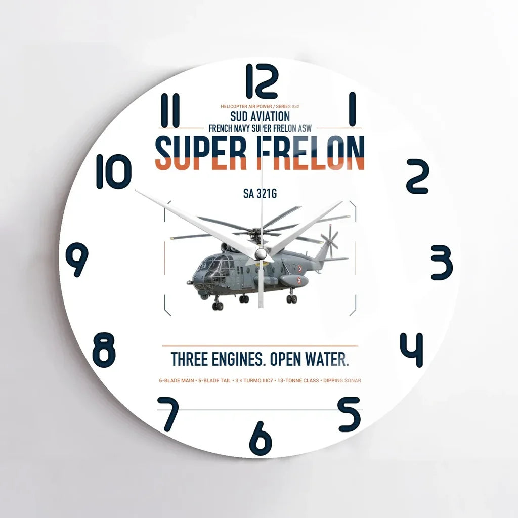 Sud Aviation SA 321G Super Frelon design on white no frame wall clock