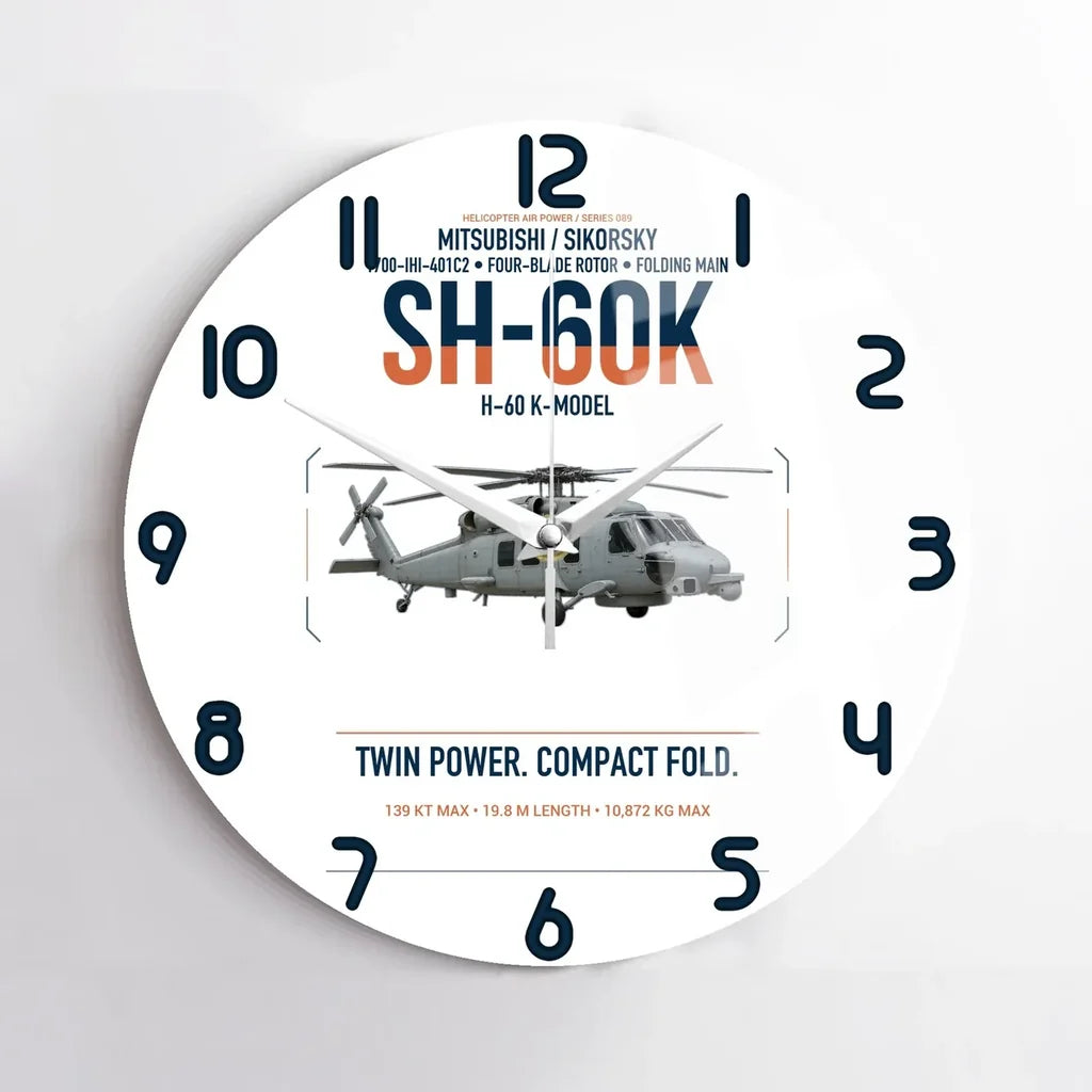 Mitsubishi Sikorsky SH-60K design on white no frame wall clock
