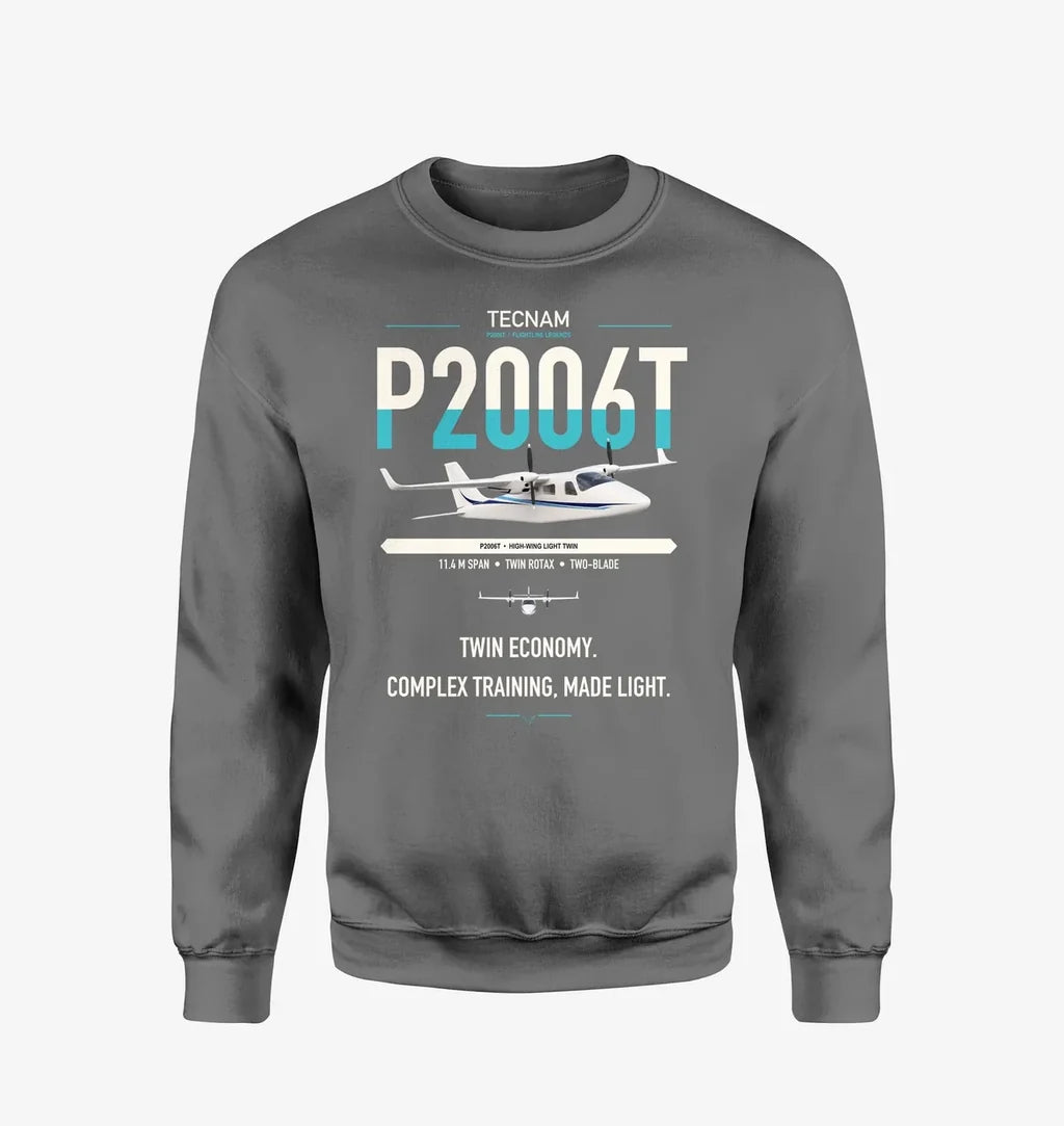 Tecnam P2006T design on gray sweatshirt