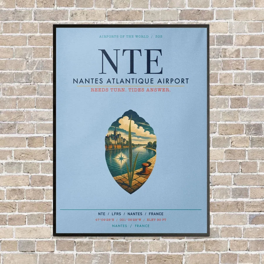 Nantes Atlantique Airport NTE vertical canvas print - framed - light blue background