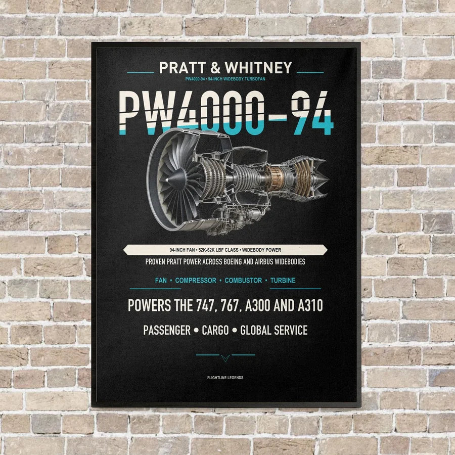 PW4000-94 vertical canvas print - framed - black background