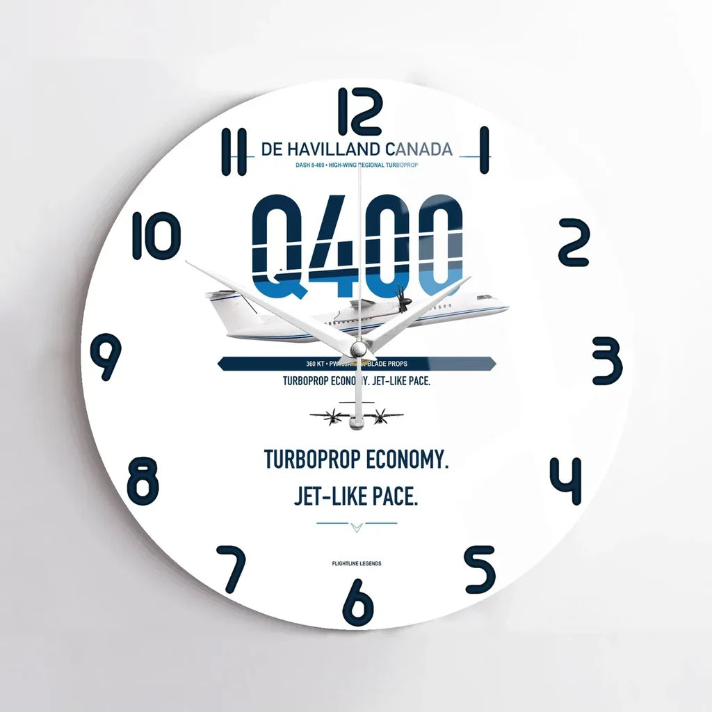 De Havilland Dash 8-400 design on white no frame wall clock