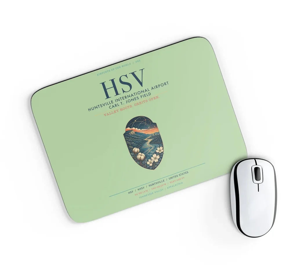 Huntsville International Airport (HSV) design on light green rectangle mouse pad