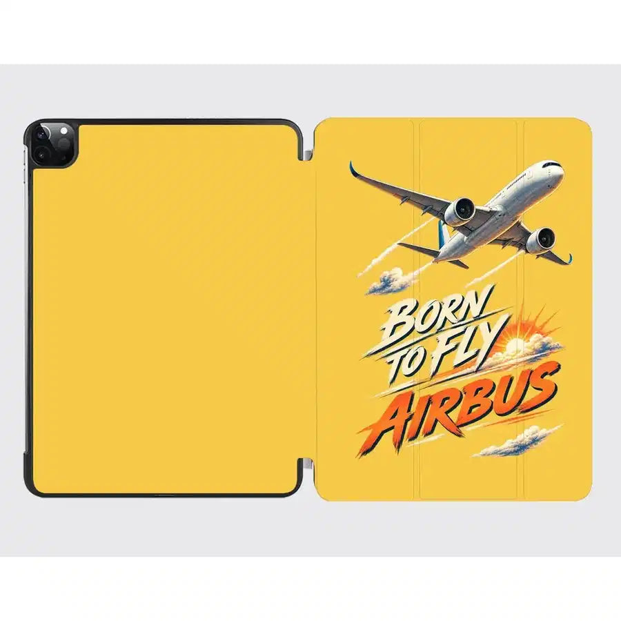 Born To Fly Airbus design on yellow ipad tablet case