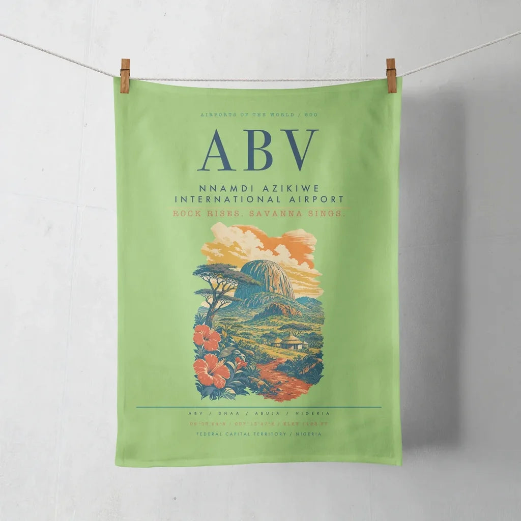 Nnamdi Azikiwe International Airport (ABV) design on light green towel