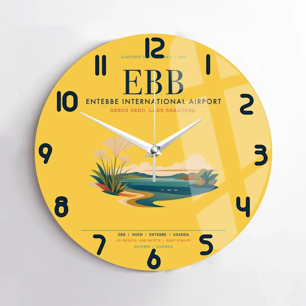 Entebbe International Airport (EBB) design on yellow no frame wall clock