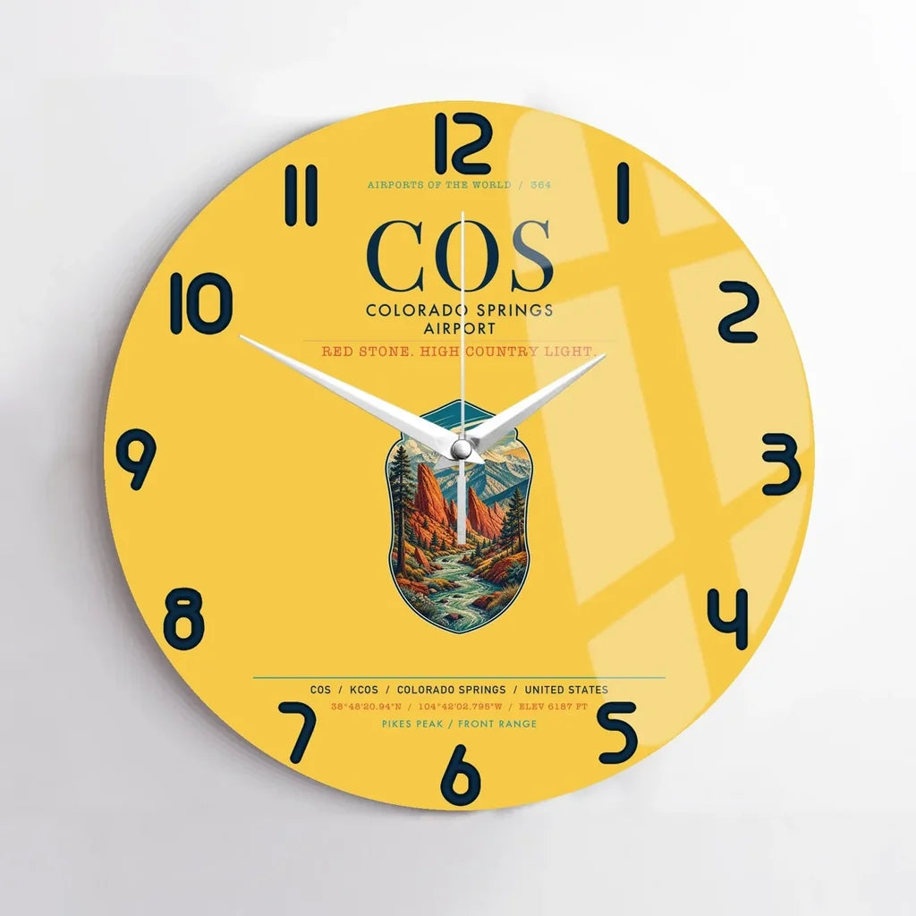 Colorado Springs Airport (COS) design on yellow no frame wall clock
