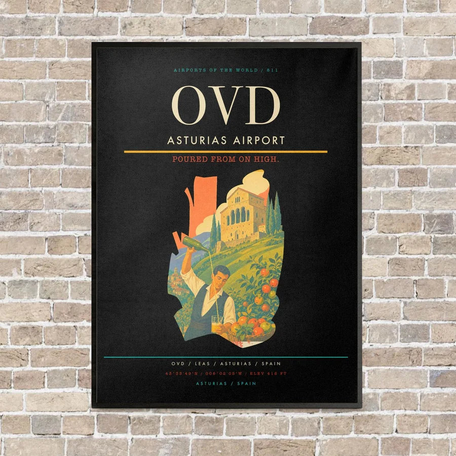 Asturias Airport OVD vertical canvas print - framed - black background