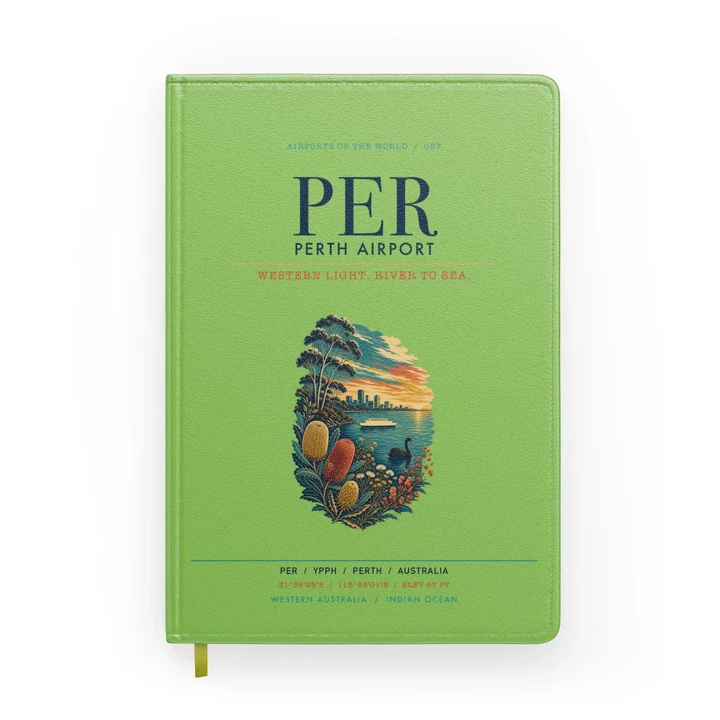 Perth Airport (PER) design on light green notebook