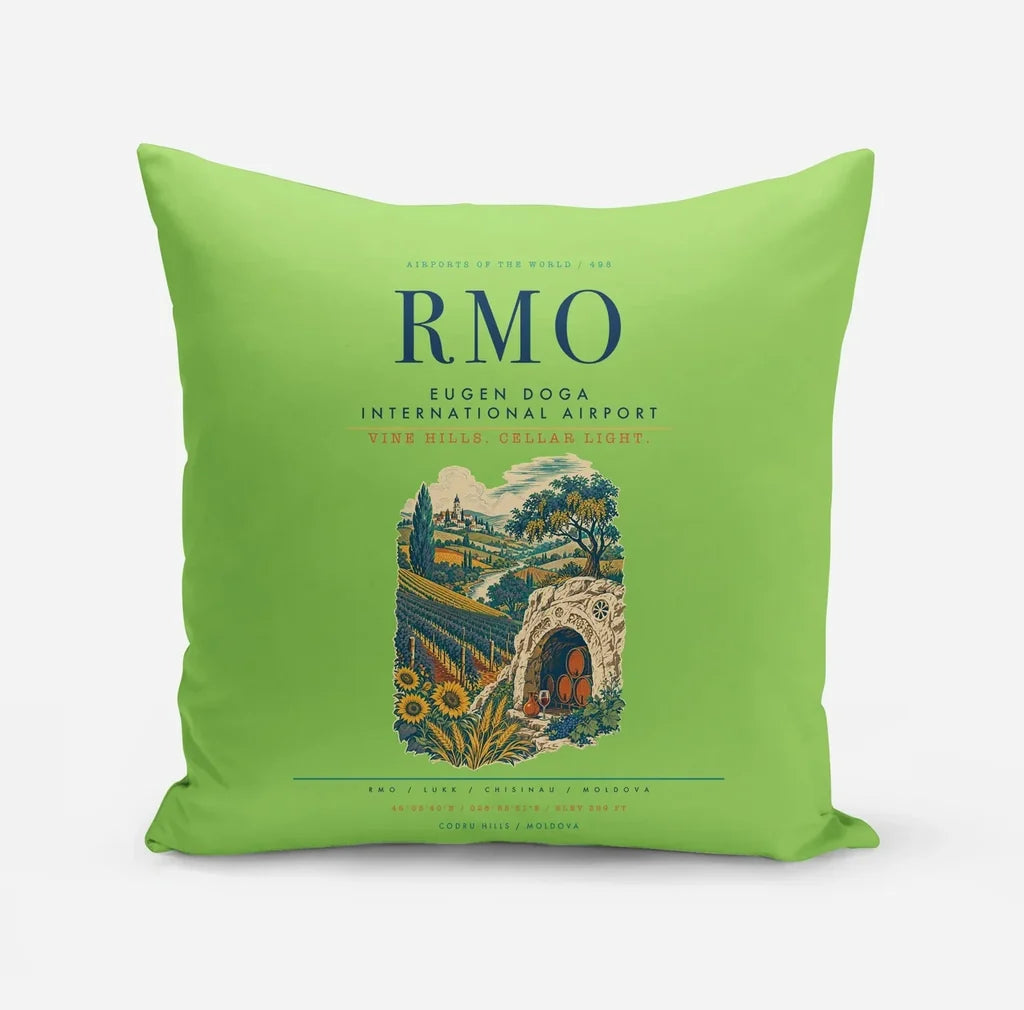 Chisinau Eugen Doga International Airport (RMO) design on light green pillow