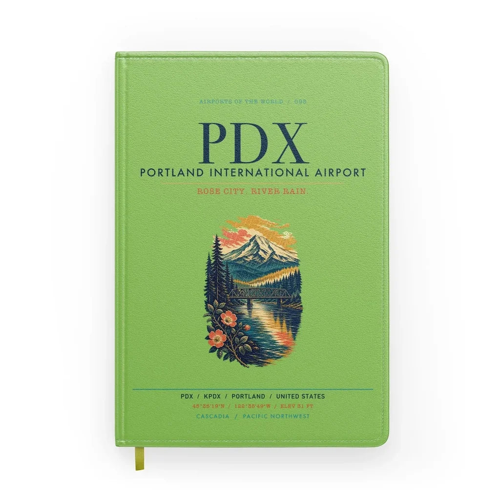 Portland International Airport (PDX) design on light green notebook