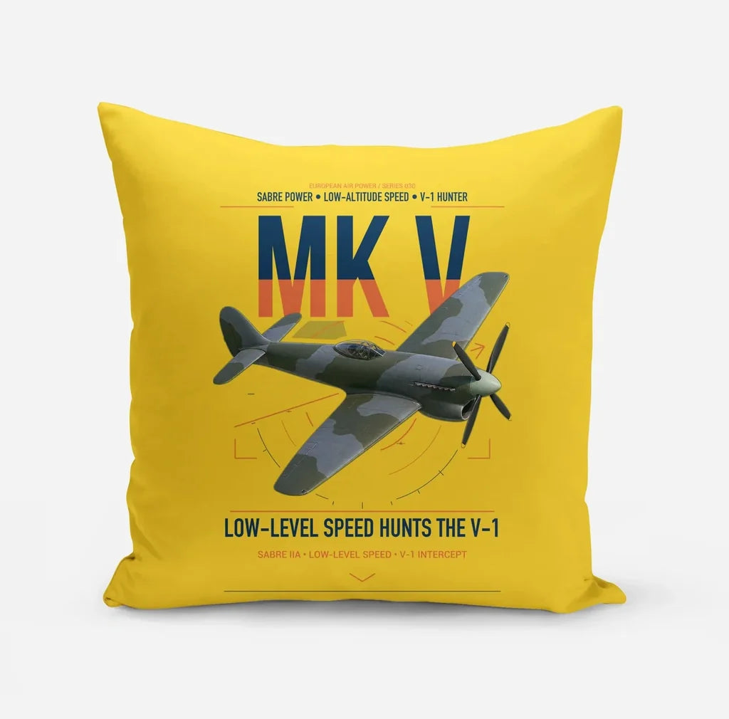 Hawker Tempest Mk V design on yellow pillow