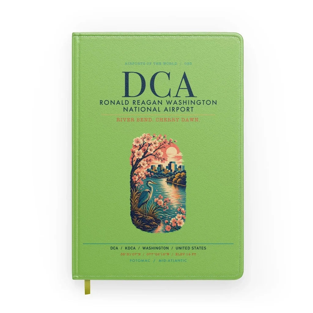 Ronald Reagan Washington National Airport (DCA) design on light green notebook