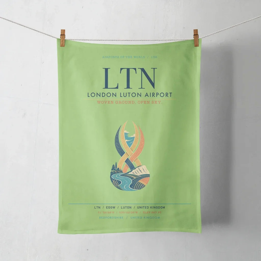 London Luton Airport (LTN) design on light green towel