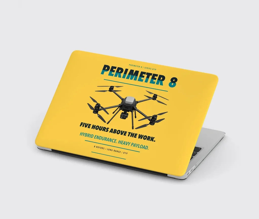 Skyfront Perimeter 8 design on yellow MacBook case