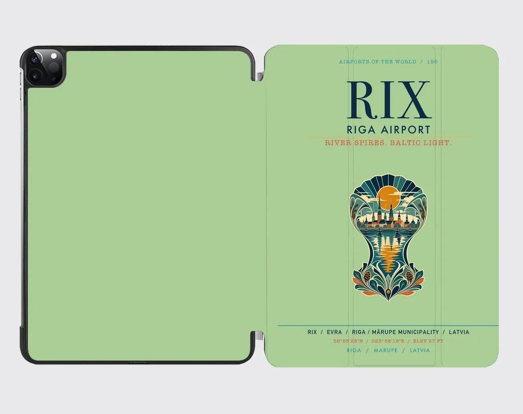 Riga Airport (RIX) design on light green ipad tablet case
