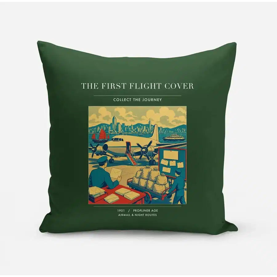 VINTAGE G4107 - The First Flight Cover - Designed Pillows design on darkgreen