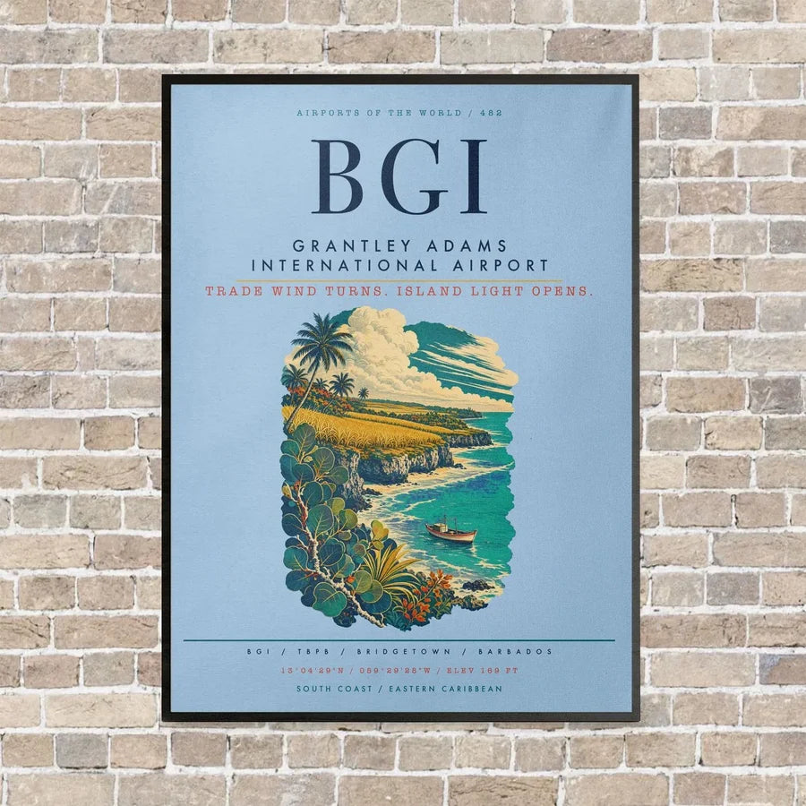 Grantley Adams International Airport BGI vertical canvas print - framed - light blue background