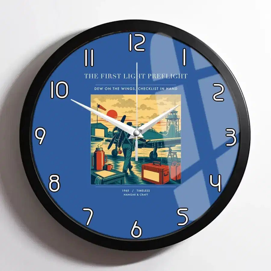 VINTAGE G4180 - The First Light Preflight - Designed Wall Clocks design on blue framed