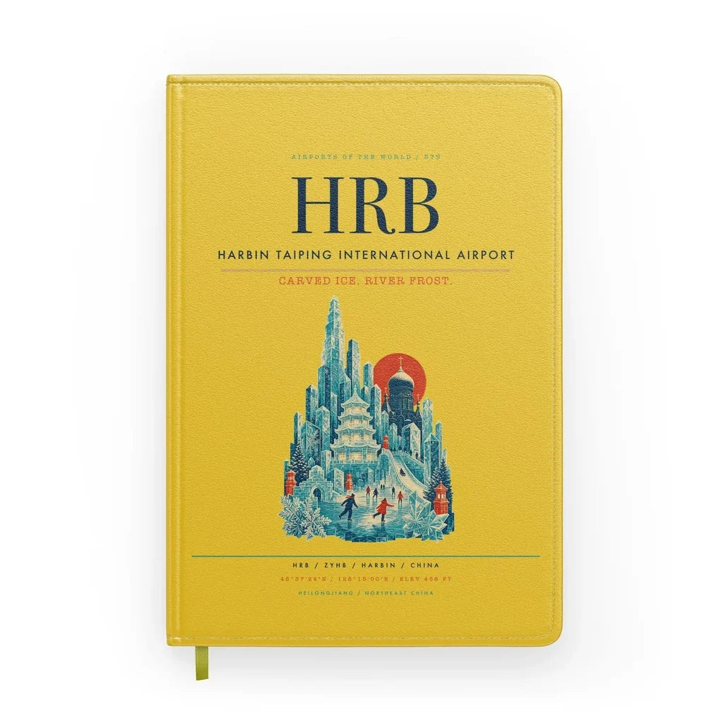 Harbin Taiping International Airport (HRB) design on yellow notebook