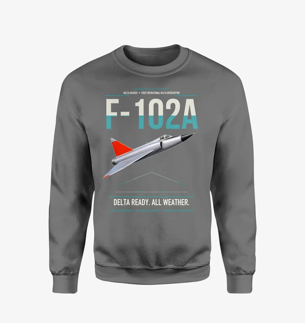 F-102A Delta Dagger design on gray sweatshirt