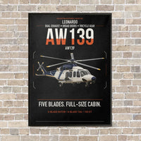 Thumbnail for Leonardo AW139 vertical canvas print - framed - black background