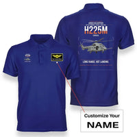 Thumbnail for Airbus Helicopters H225M Caracal design on blue+name double-side polo t-shirt, double-side print
