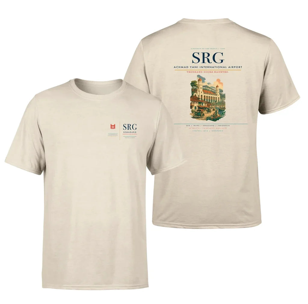 Achmad Yani International Airport (SRG) design printed on beige double-side t-shirt