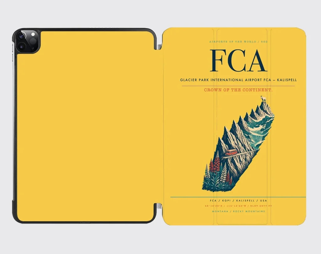 Glacier Park International Airport (FCA) design on yellow ipad tablet case