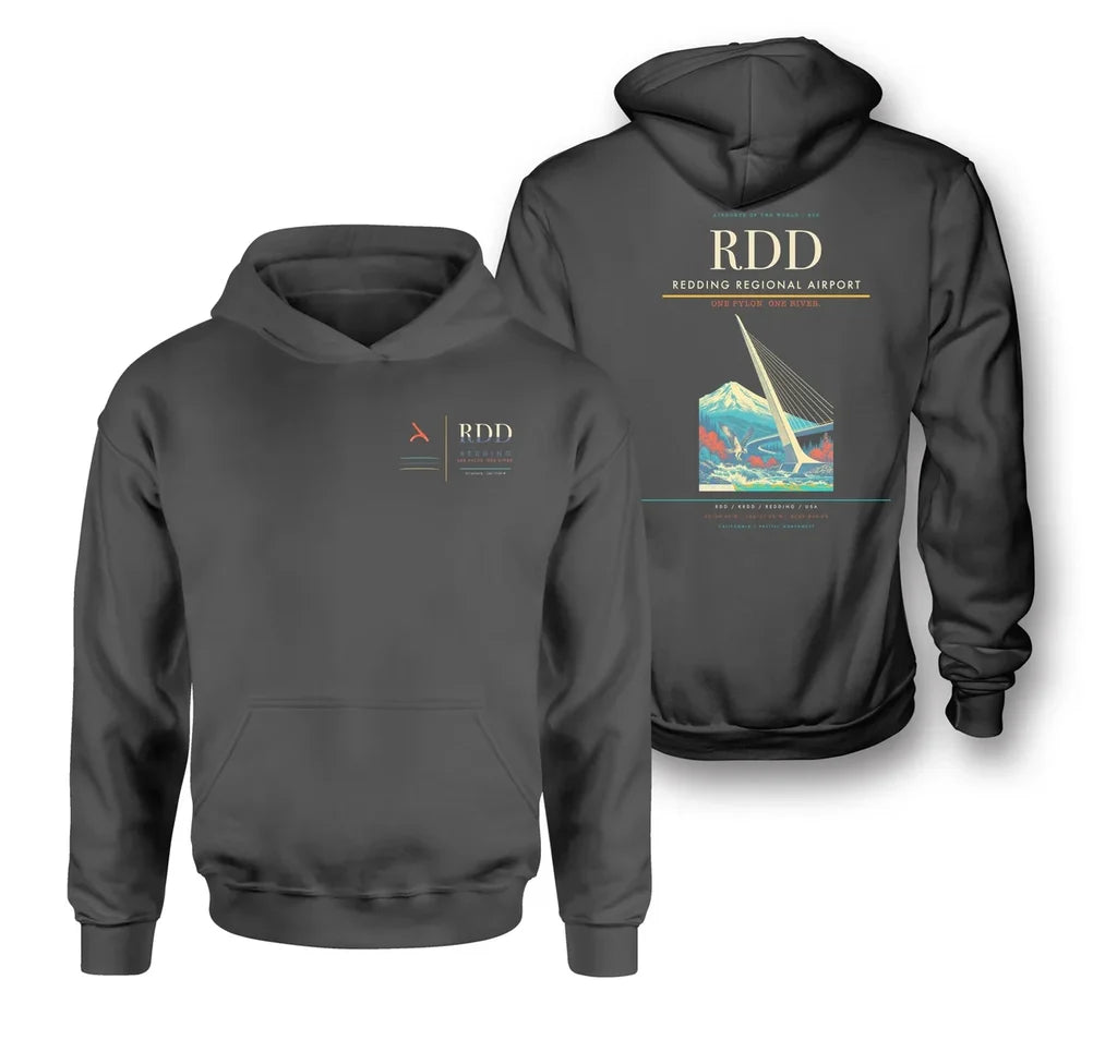 Redding Regional Airport (RDD) design on dark gray double-side hoodie