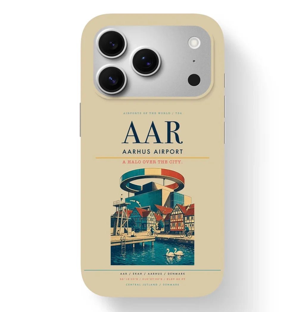 Aarhus Airport (AAR) design on beige iPhone 17 Pro MagSafe case